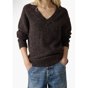Faherty Driftwood Donegal Sweater Women Sz M Wool Alpaca Speckled BlackBerry